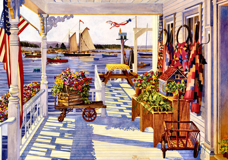 Porch with Flowers and Boats