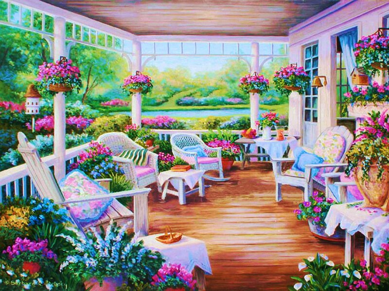 Porch with Flowers and Furniture — Pink