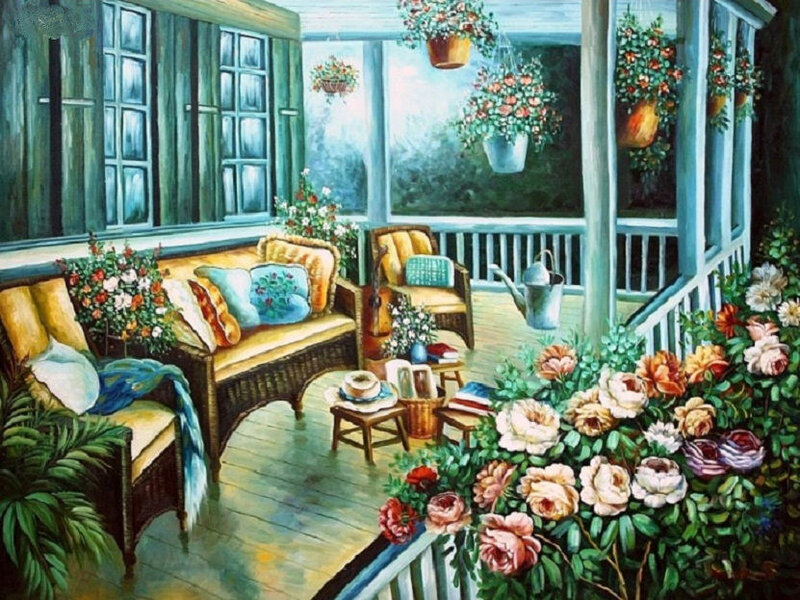 Porch with Flowers and Furniture