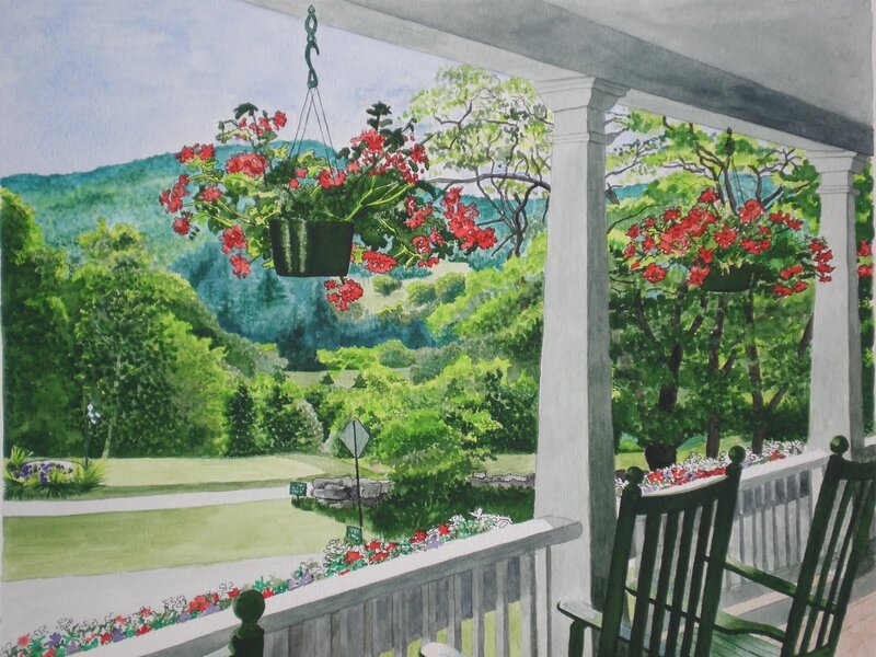 Porch with Hanging Flowers