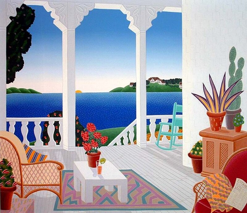 Porch with Ocean View — Blue, Serene
