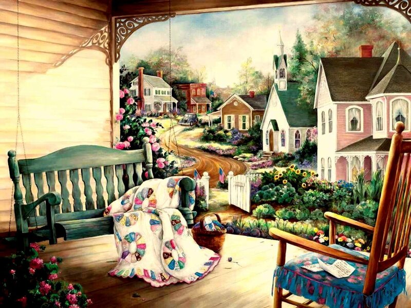Porch with Quilt and Bench