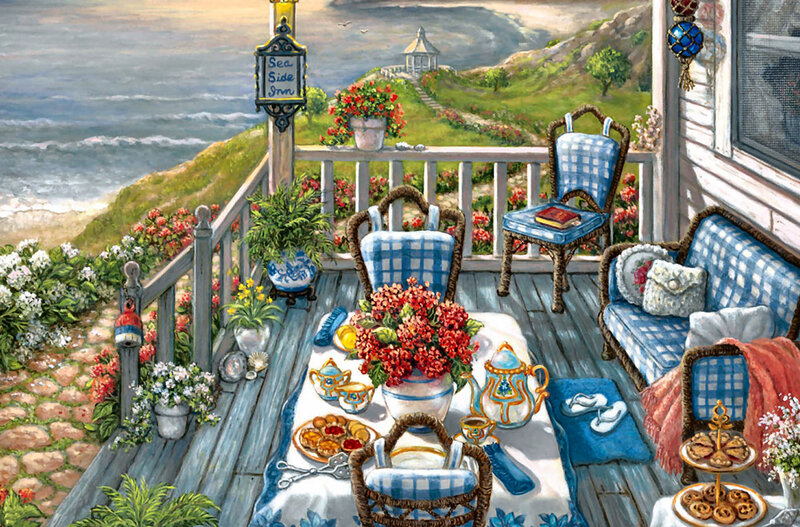 Porch with Tea Set — Blue, Serene