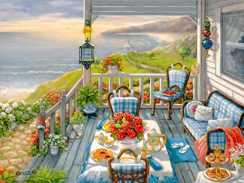 Porch with Tea Set — Blue