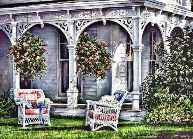 Porch with Wicker Chairs