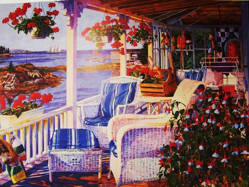 Porch with Wicker Furniture — Blue, Serene, Afternoon