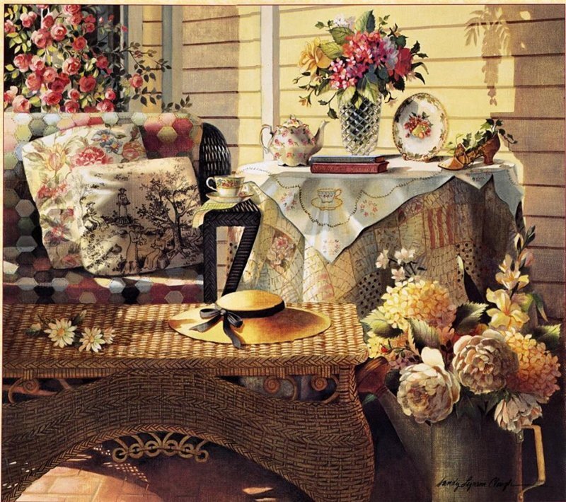 Porch with Wicker Furniture