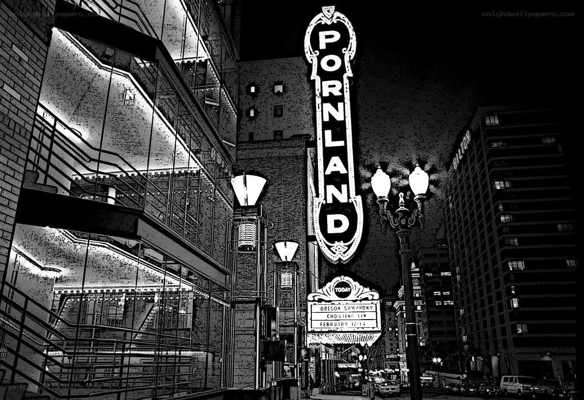 Pornland theater at night