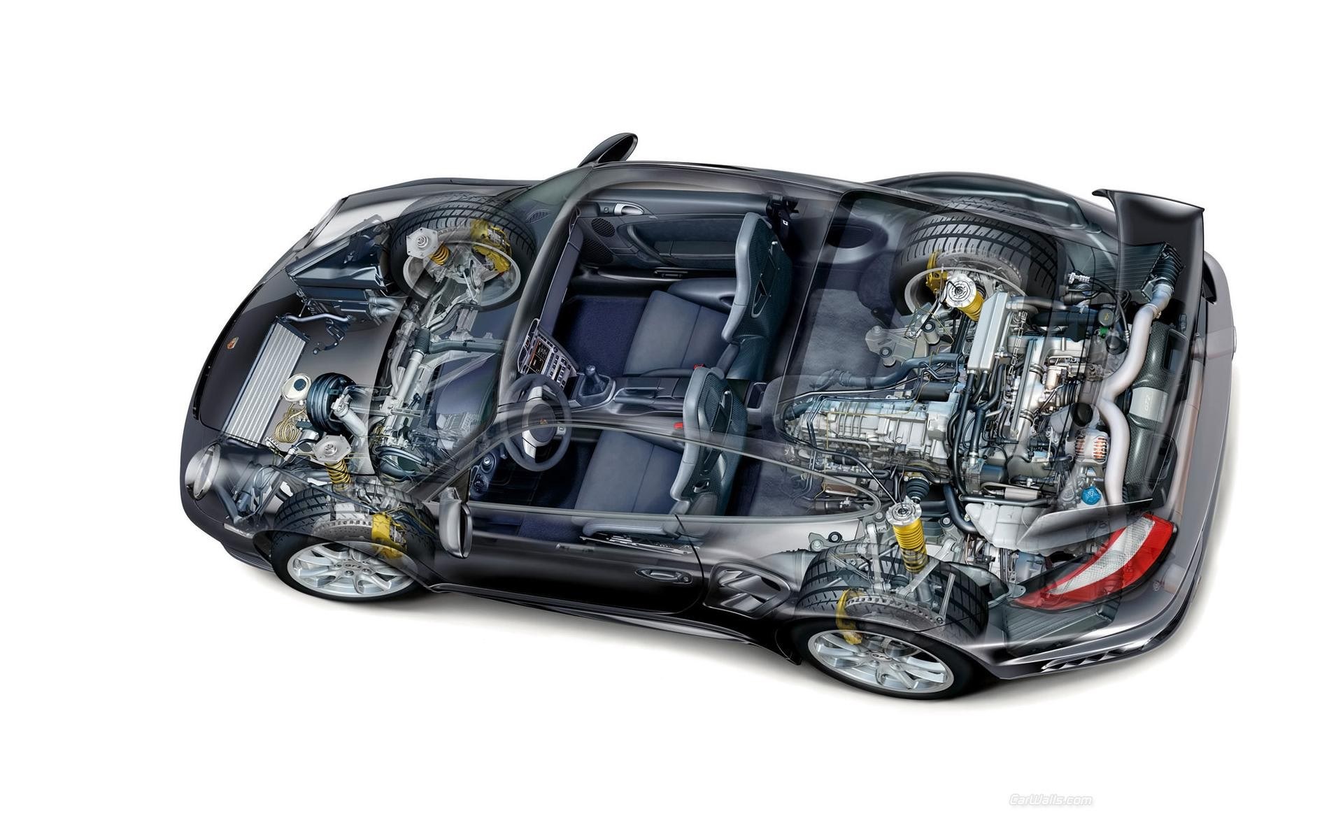 Porsche 911 GT3 interior and engine