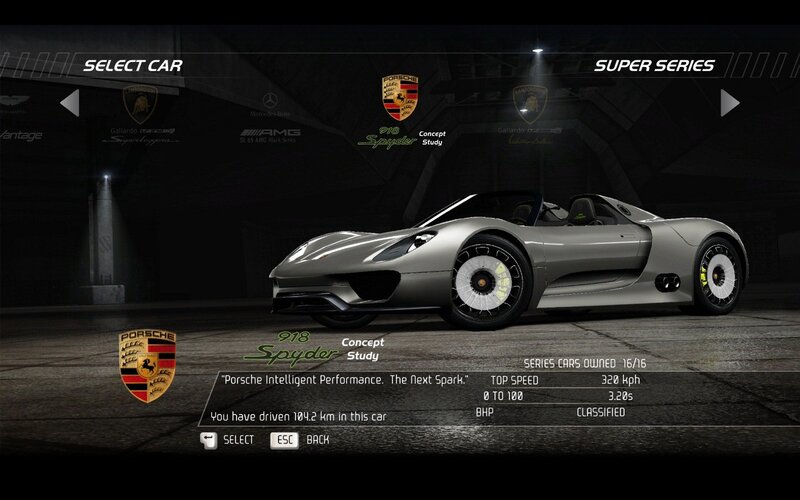 Porsche 918 Spyder car selection