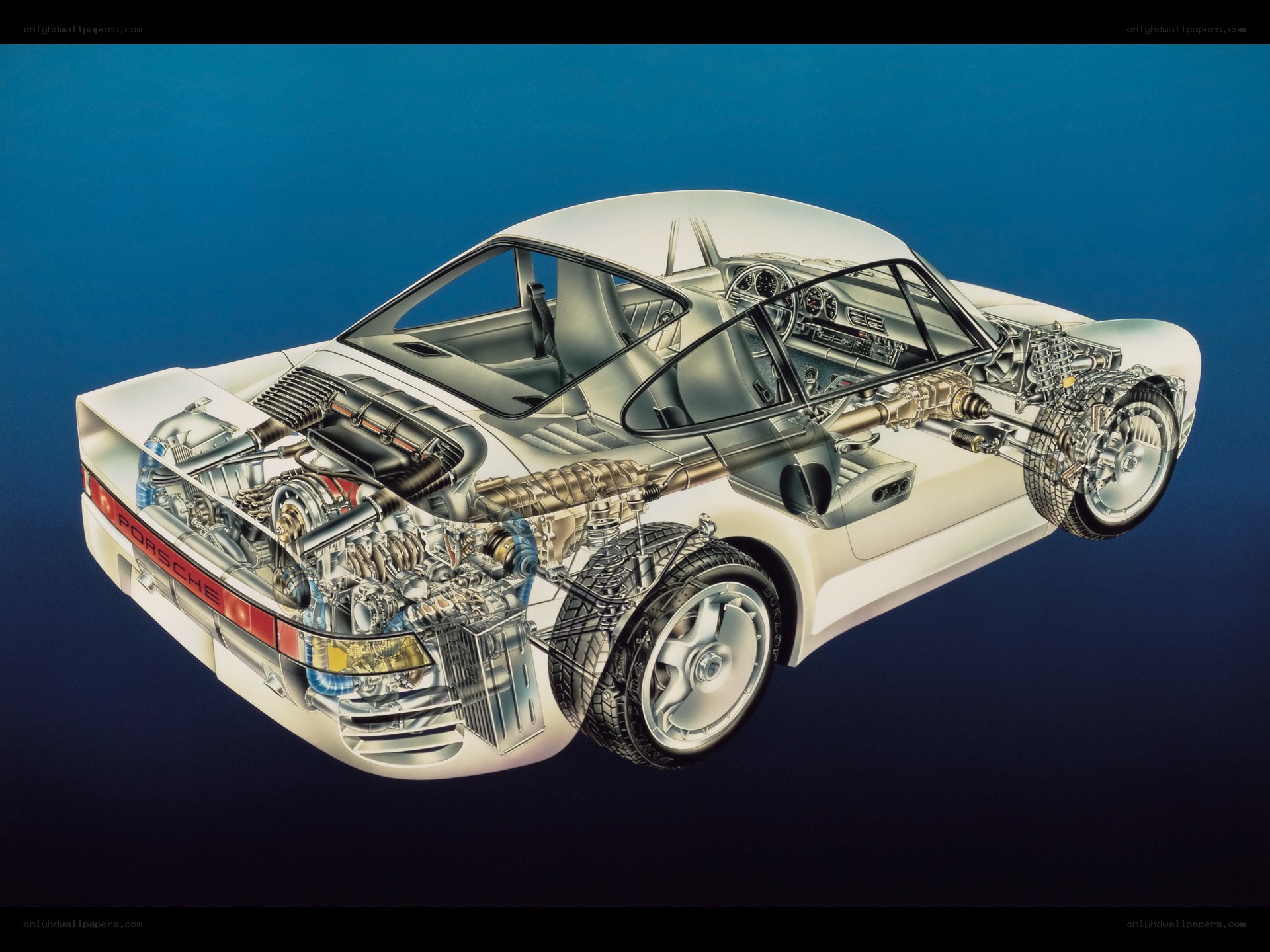 Porsche 959 cutaway diagram