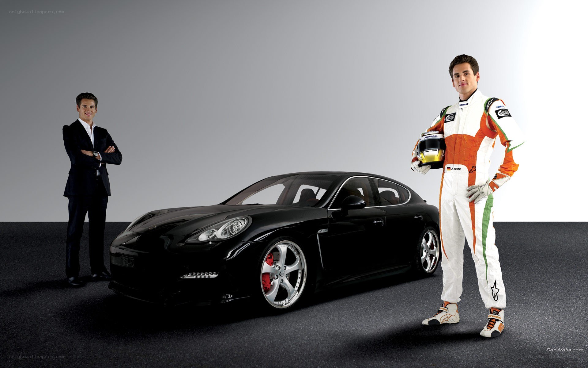 Porsche and race car driver