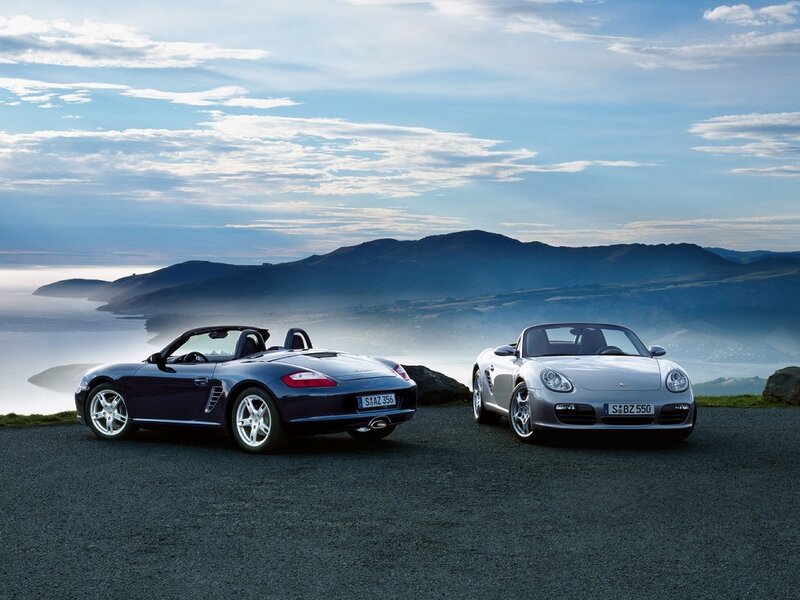 Porsche Boxster cars on a cliff