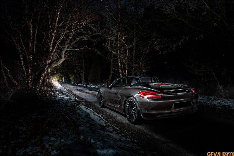 Porsche Boxster on a snowy road