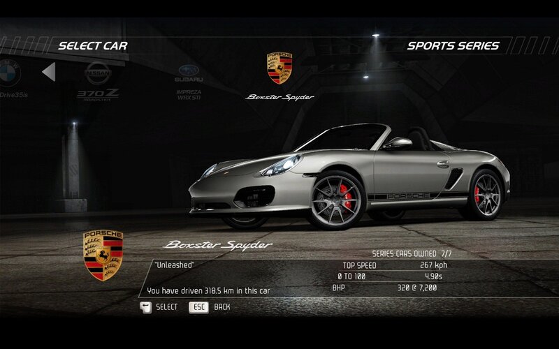 Porsche Boxster Spyder car selection