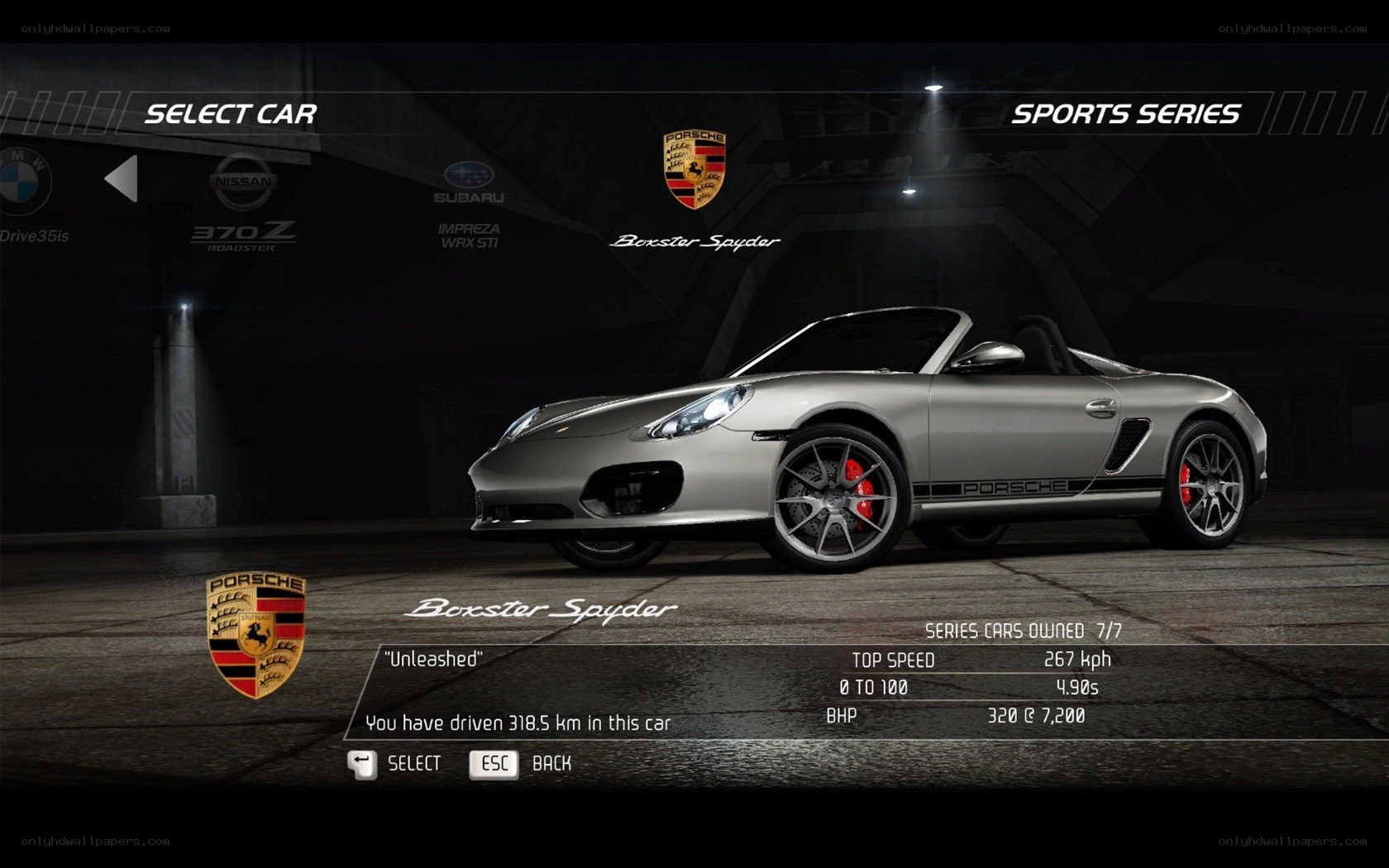 Porsche Boxster Spyder car selection