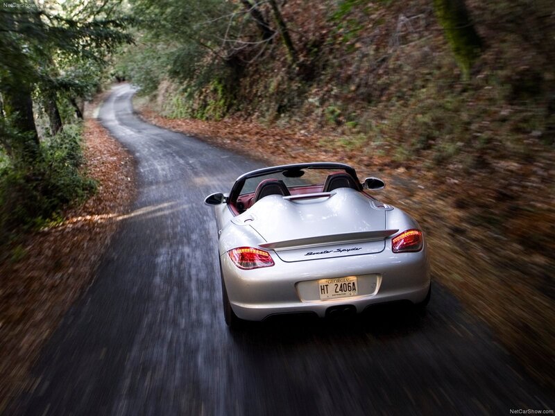 Porsche Boxster Spyder on a forest road