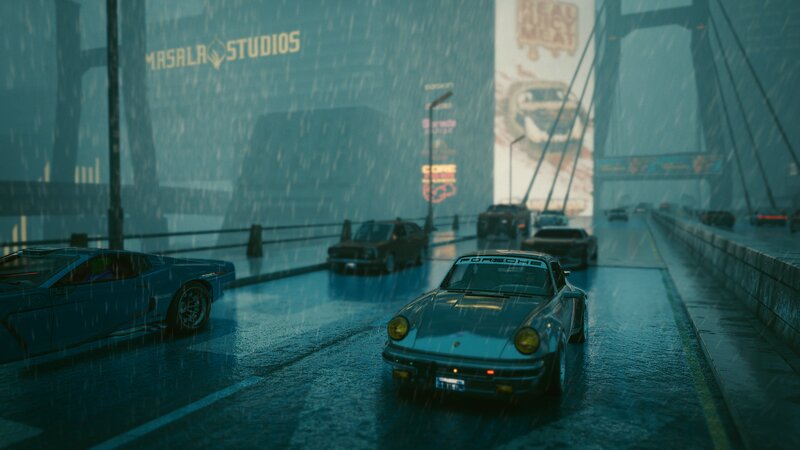 Porsche Car on Wet Road
