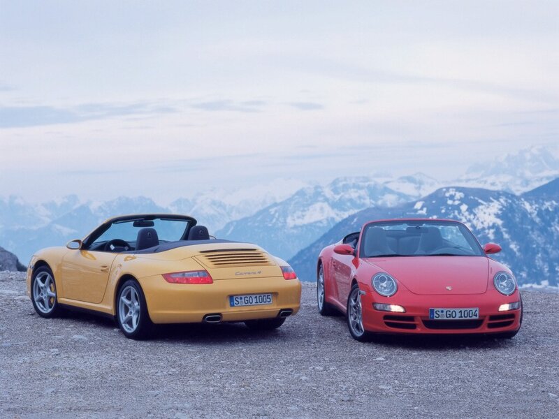 Porsche Carrera cars on a mountain
