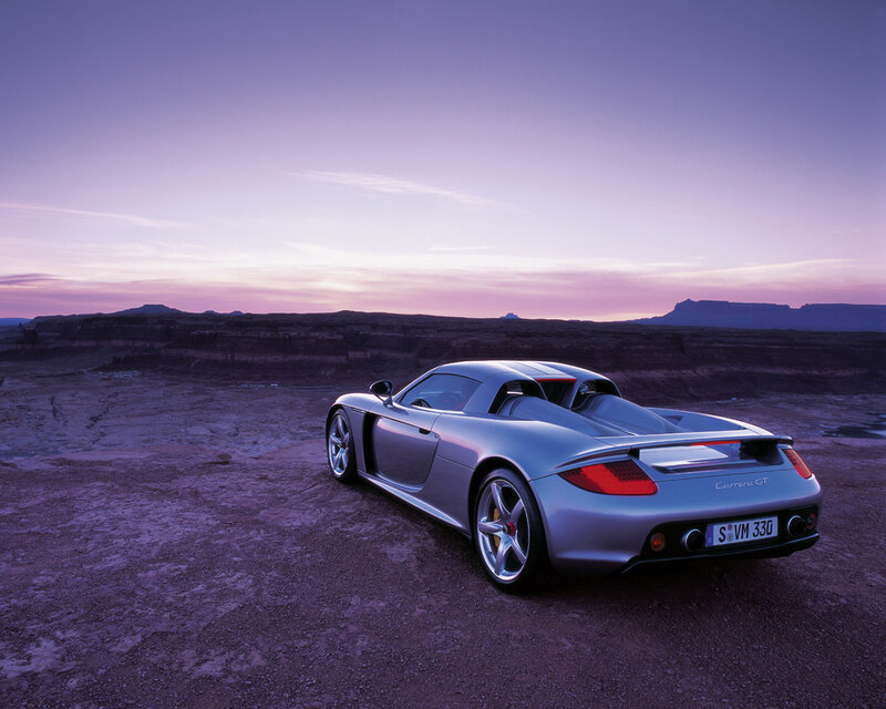 Porsche Carrera GT at sunset