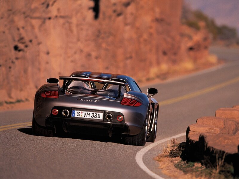 Porsche Carrera GT on a desert road