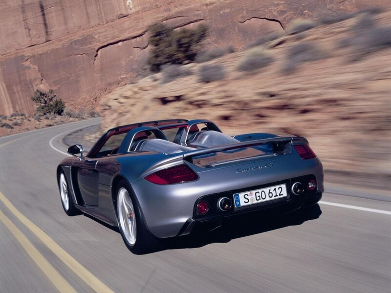 Porsche Carrera GT on a desert road
