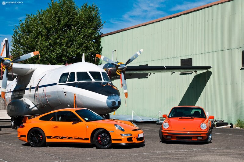 Porsche cars and airplane