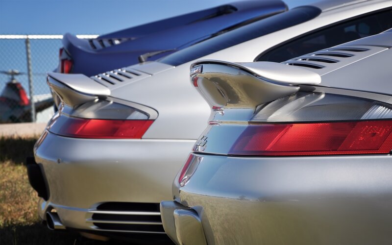 Porsche cars in a row