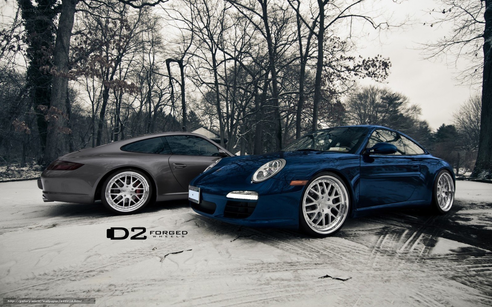 Porsche cars in snow