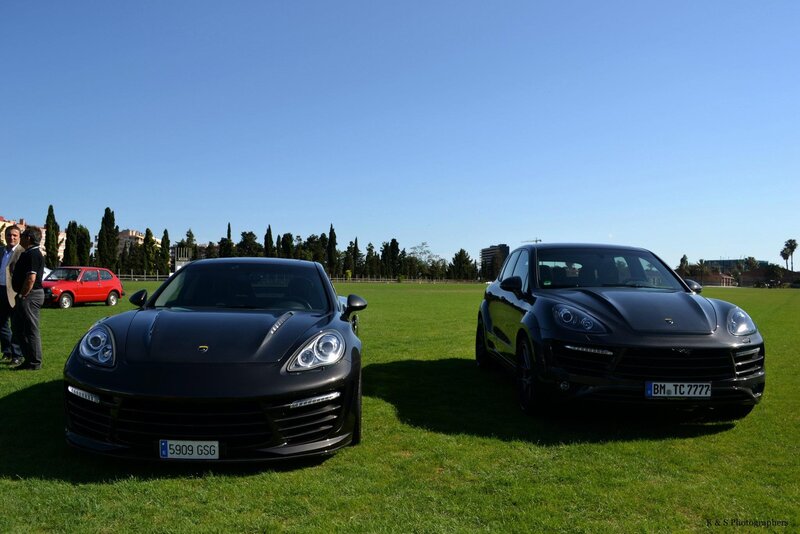 Porsche cars on a grass field