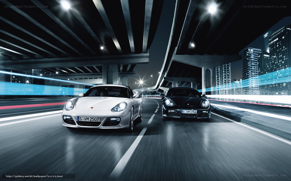 Porsche cars on city highway