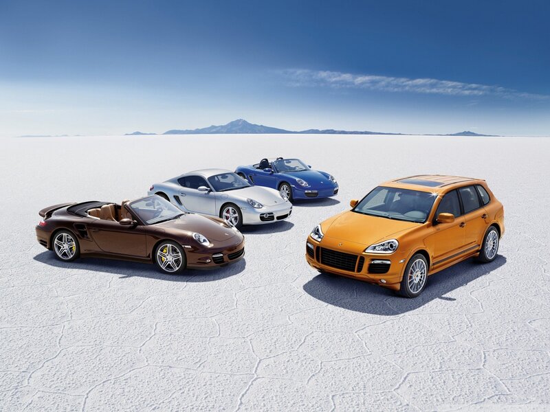 Porsche cars on salt flat