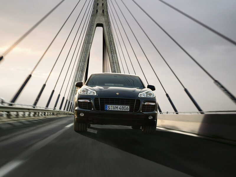 Porsche Cayenne on a cable-stayed bridge