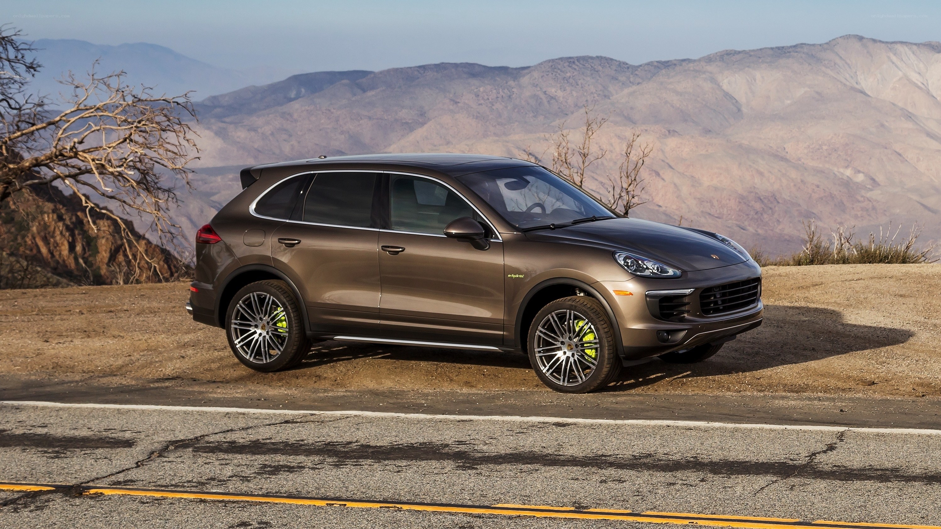 Porsche Cayenne parked on mountain road