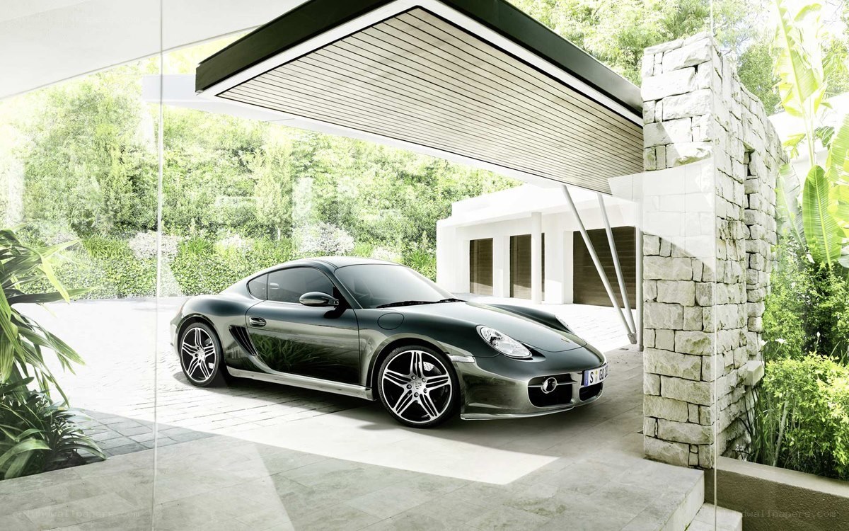 Porsche Cayman in modern driveway