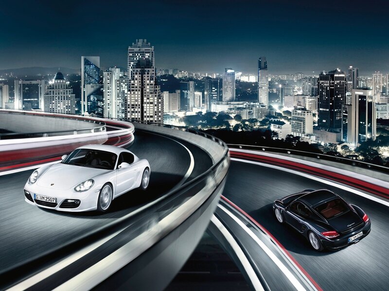 Porsche Cayman on city highway