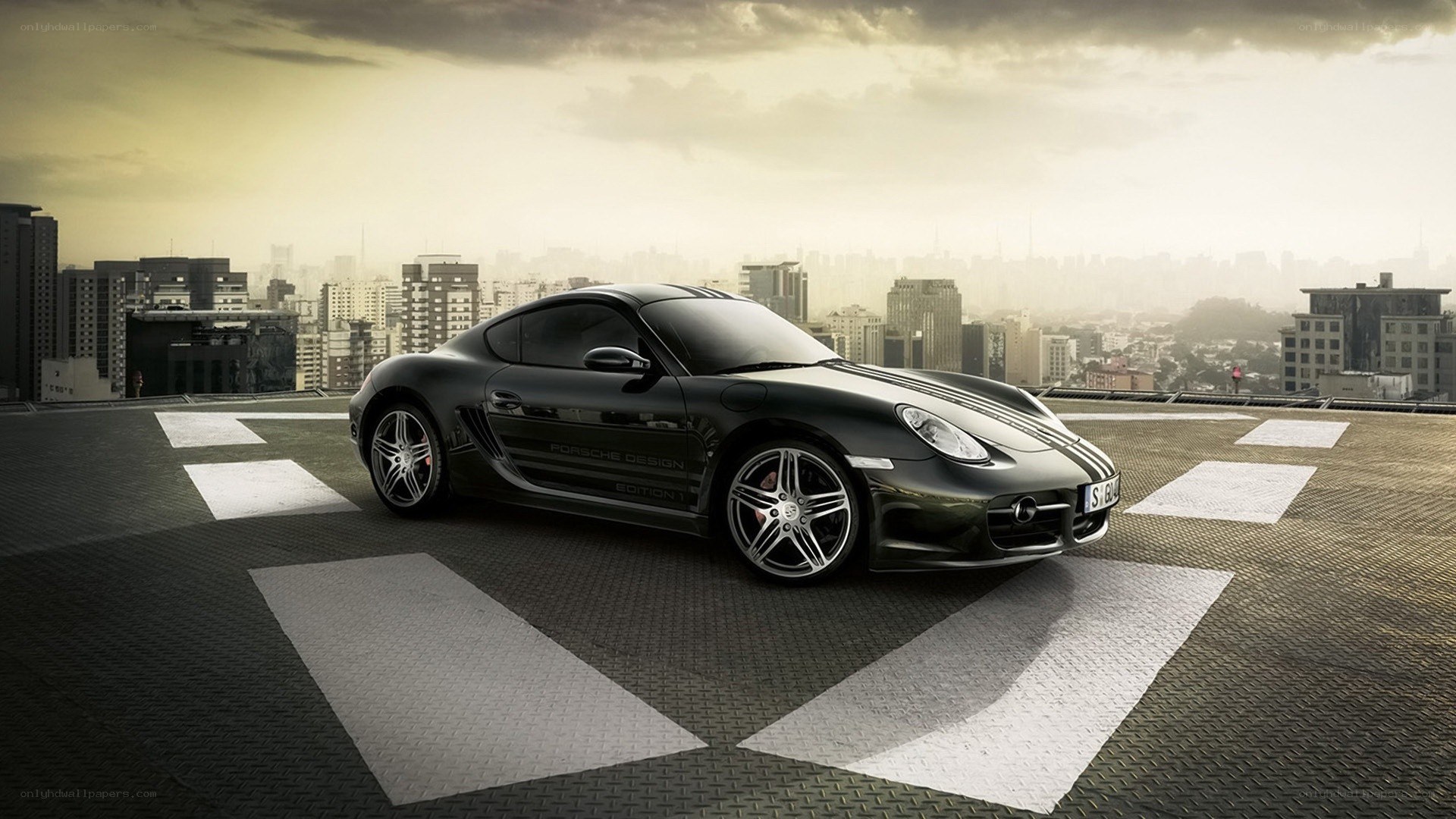 Porsche Cayman on rooftop