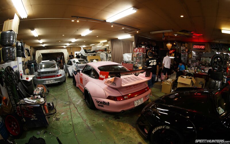 Porsche garage with custom cars