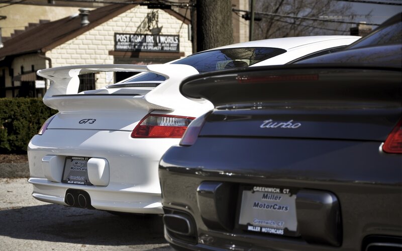 Porsche GT3 and Turbo parked