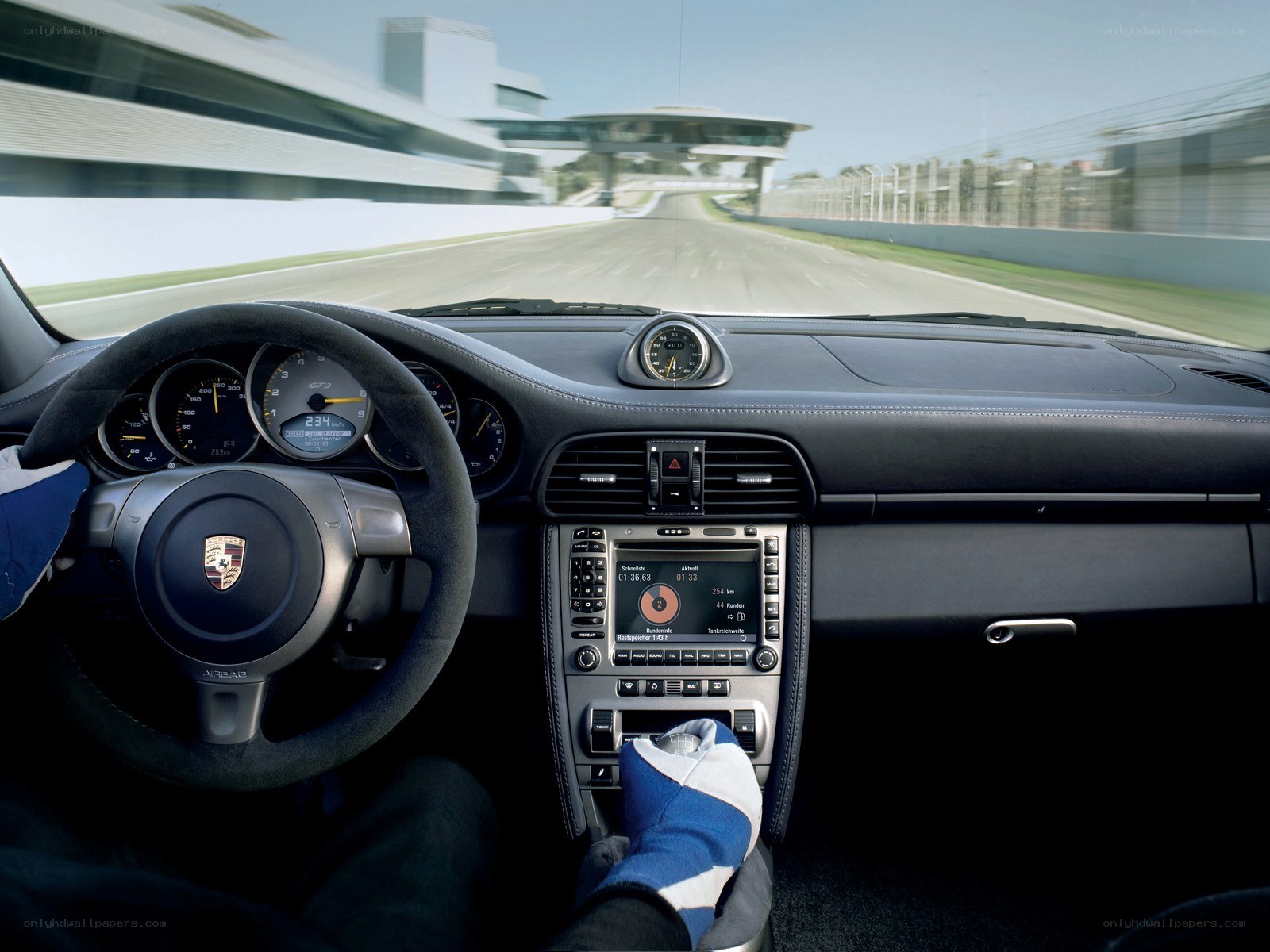 Porsche GT3 interior on racetrack
