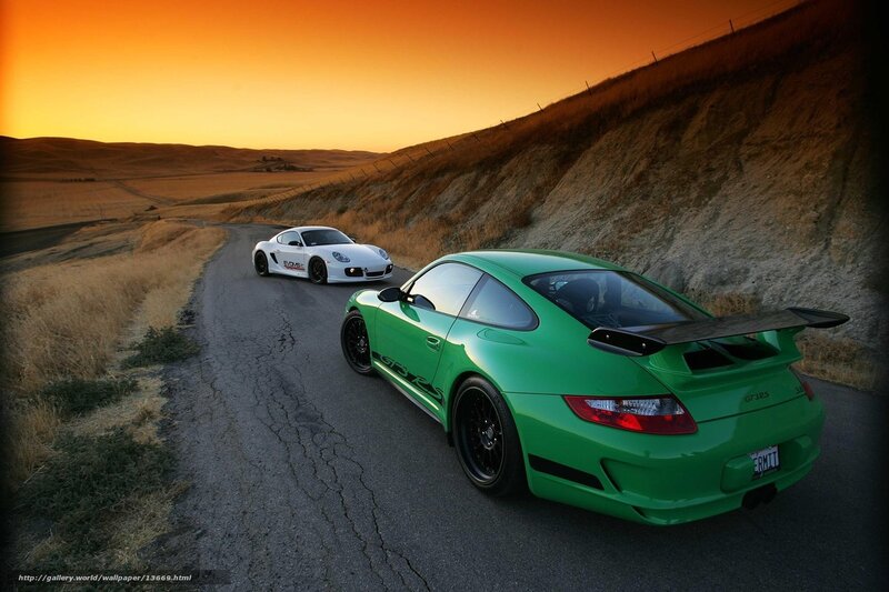 Porsche GT3 RS and Cayman on a country road