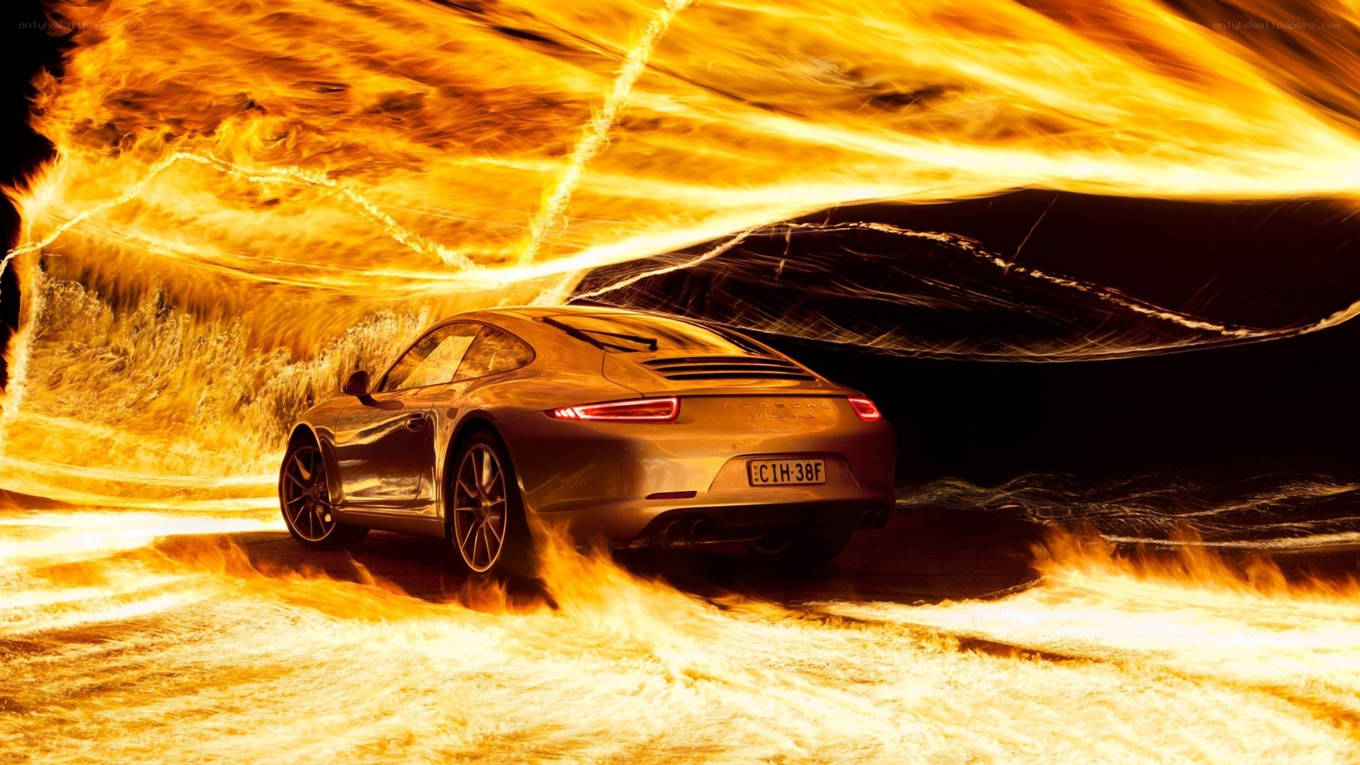 Porsche in fiery motion