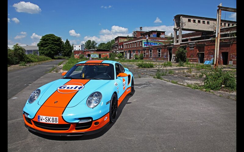 Porsche in Gulf livery at abandoned site