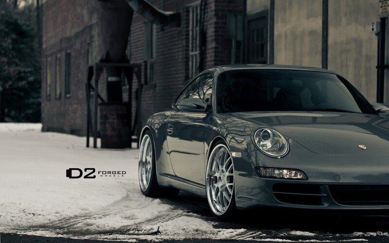 Porsche in snowy urban setting