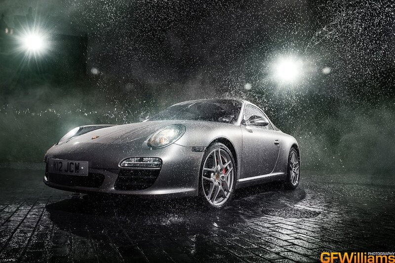 Porsche in the rain