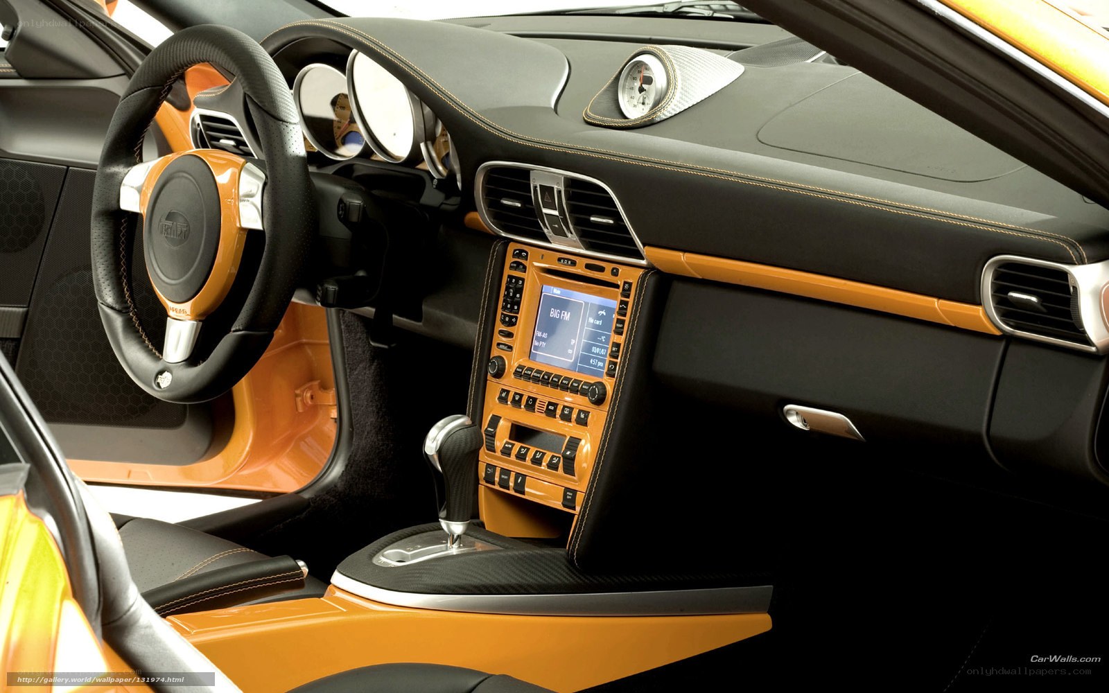 Porsche interior with orange accents
