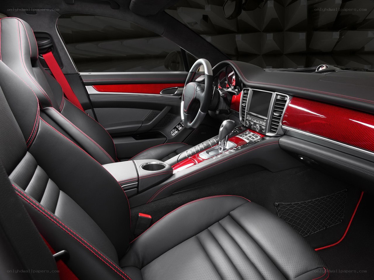Porsche interior with red accents