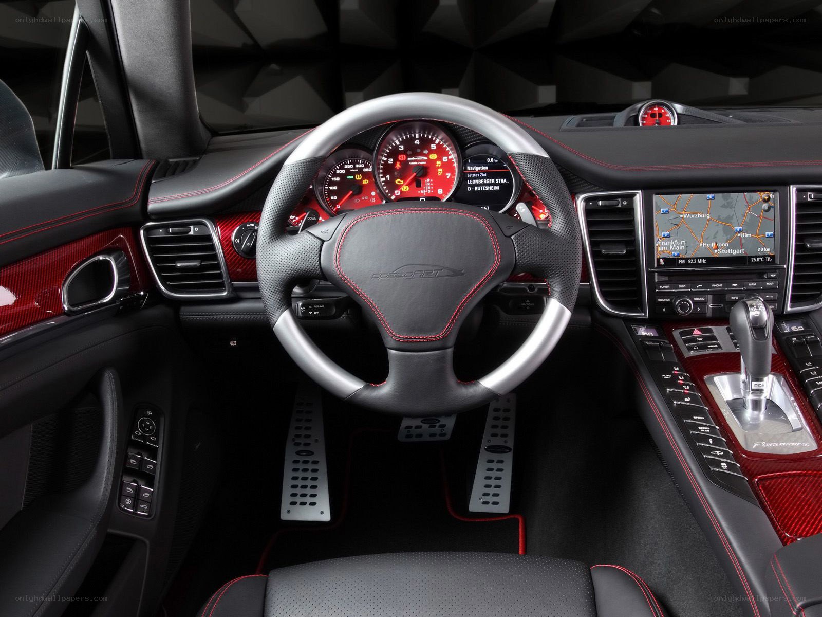 Porsche interior with red accents