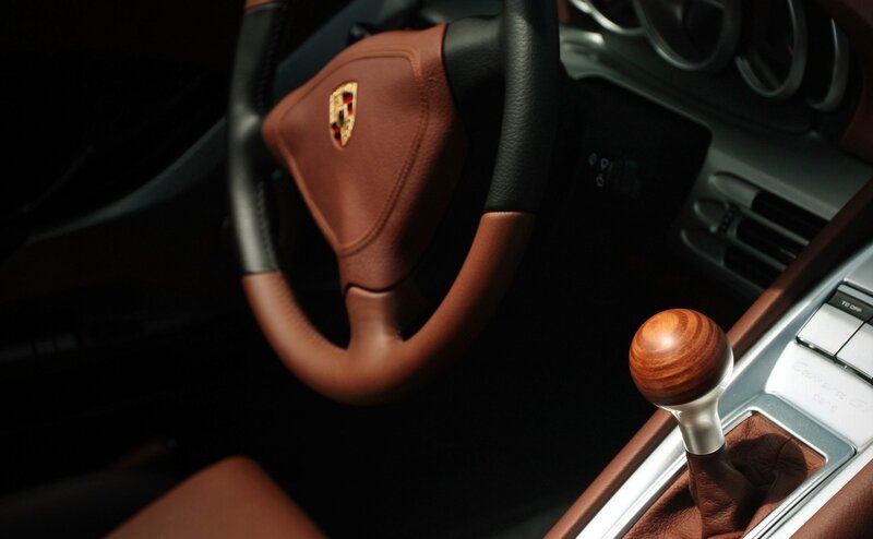 Porsche interior with wood shift knob