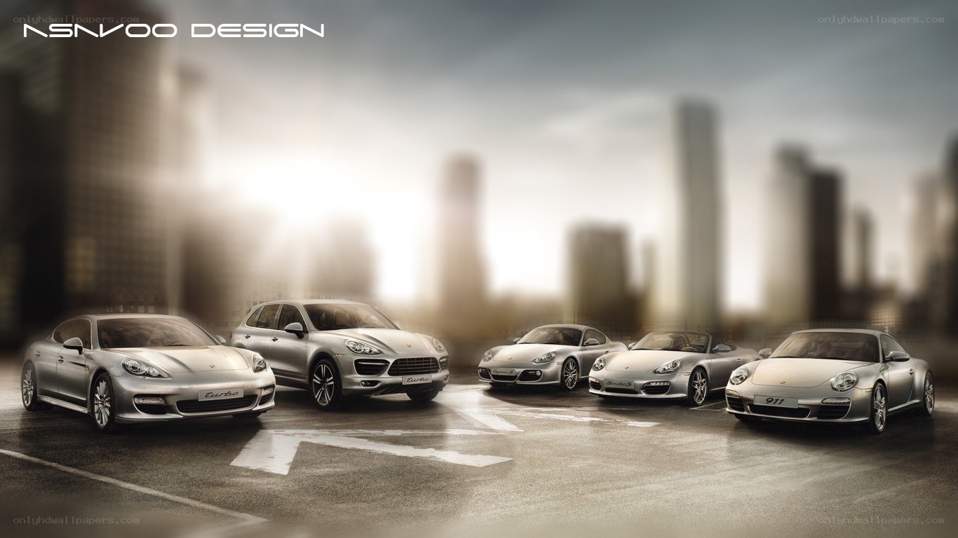 Porsche lineup in city